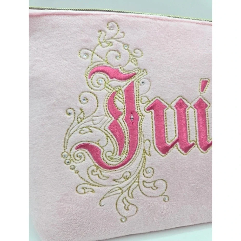 JUICY COUTURE Cosmetic Travel Makeup Bag Large Pink ‎ Zipper Toiletry Pouch NWT